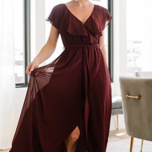 Baltic Born Bridesmaids Katya Ruffle Maxi Dress - Mulberry Size Small Flowy